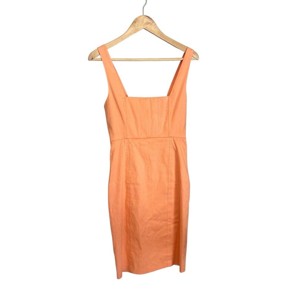 Alice + Olivia Tangerine Linen Silk Blend Sheath Wedding Guest Dress Sz 4